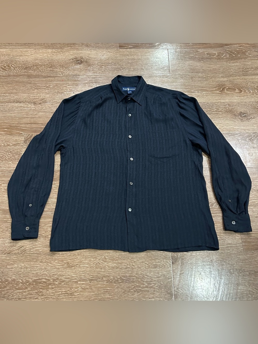 Vintage Polo Ralph Lauren Silk Blouse Floral Black Button Up Size 12 Shirt 90s